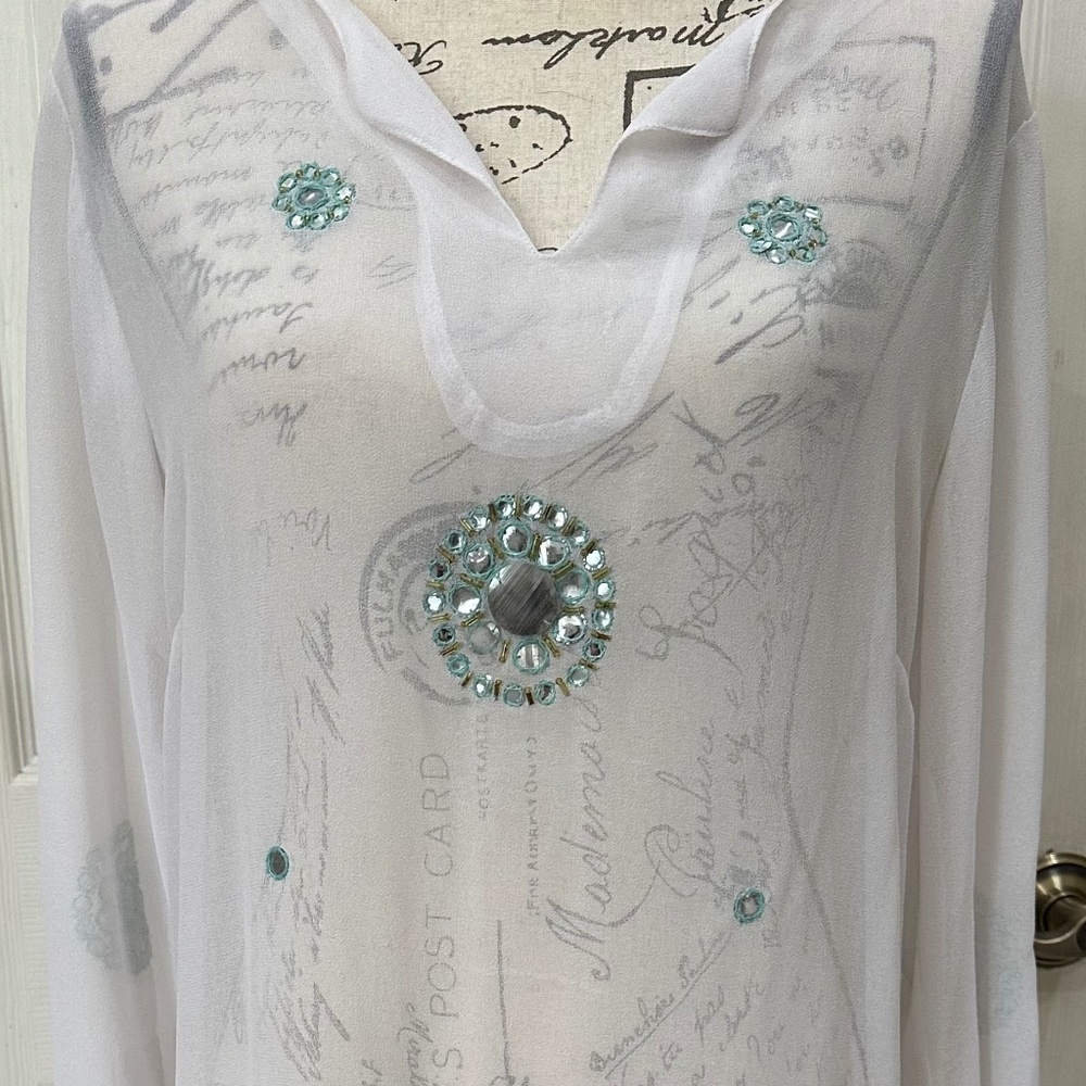 Magazine, Sheer, white embellished beach cover up, size L